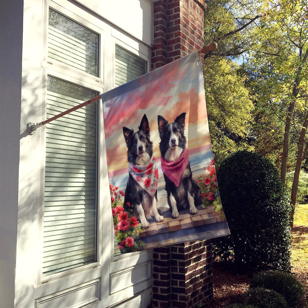 Border Collie Two Hearts House Flag 28 in x 40 in
