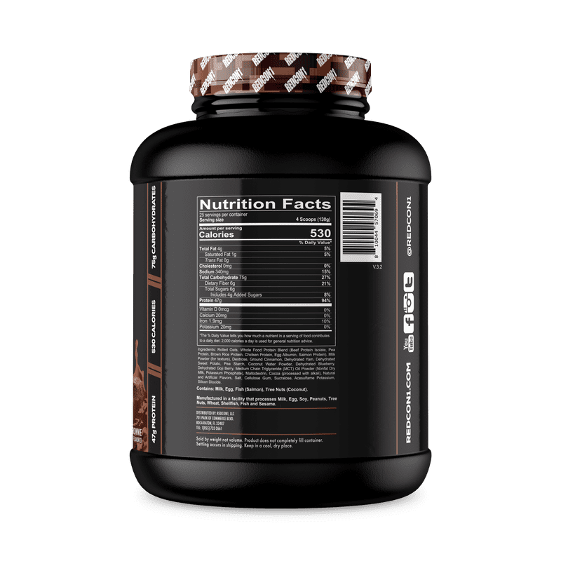 REDCON1 MRE Protein Powder, Fudge Brownie - Meal Replacement Protein Blend Made with MCT Oil & Whole Foods - Protein with Natural Ingredients to Aid in Muscle Recovery (25 Servings)