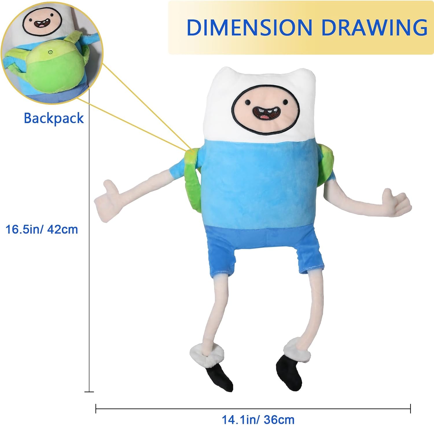 Doudou Adventure Time - Peluche Douce 42 Cm Pour Enfants - Remplissage Coton PP, Fourrure Fine - Cadeau Pour Garçons Et Filles