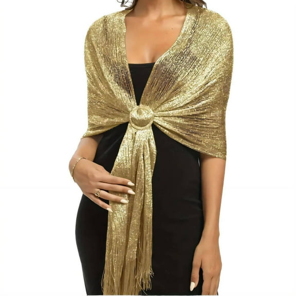 TELOLY Shawl Wraps for Women,Gleaming Gold and Silver Thread Design Shawls for Women,Elegant Tassel Detailing Shawls and Wraps for Evening Dresses,Gold