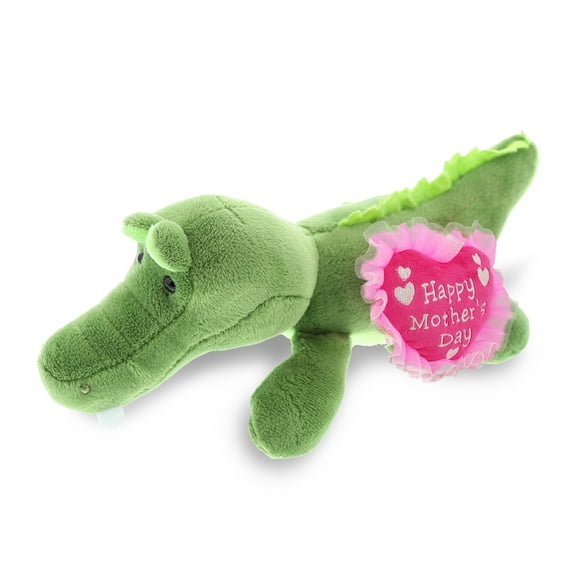 DolliBu Happy Mother's Day Super Soft Plush Lying Alligator Figure - Cute Stuffed Animal with Pink Heart Message for Best Mommy, Grandma, Wife, Daughter - Cute Wild Life Plush Toy Gift - 6" Inches