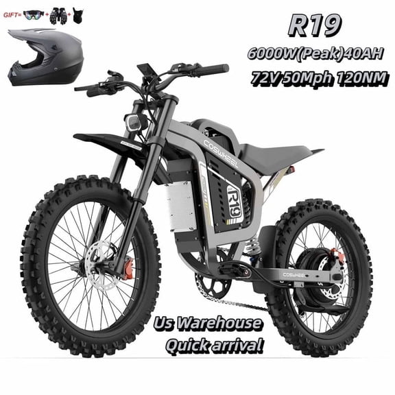 6000W(Peak) COSWHEEL R19 Ebike for Teens Adults,72V40AH AH 50MPH Electric Dirt Bike with 19"Motorcycle Tire,Dual Hydraulic Brake Mountain Off-Road Dirtbike for Ages