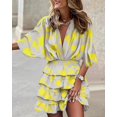 thumbnail image 1 of Autumn Summer Ruffled Dress Women Fashion Print Bat Sleeve V-neck Ruffled Mini Dress WomenM Gao Jinjia LED, 1 of 2