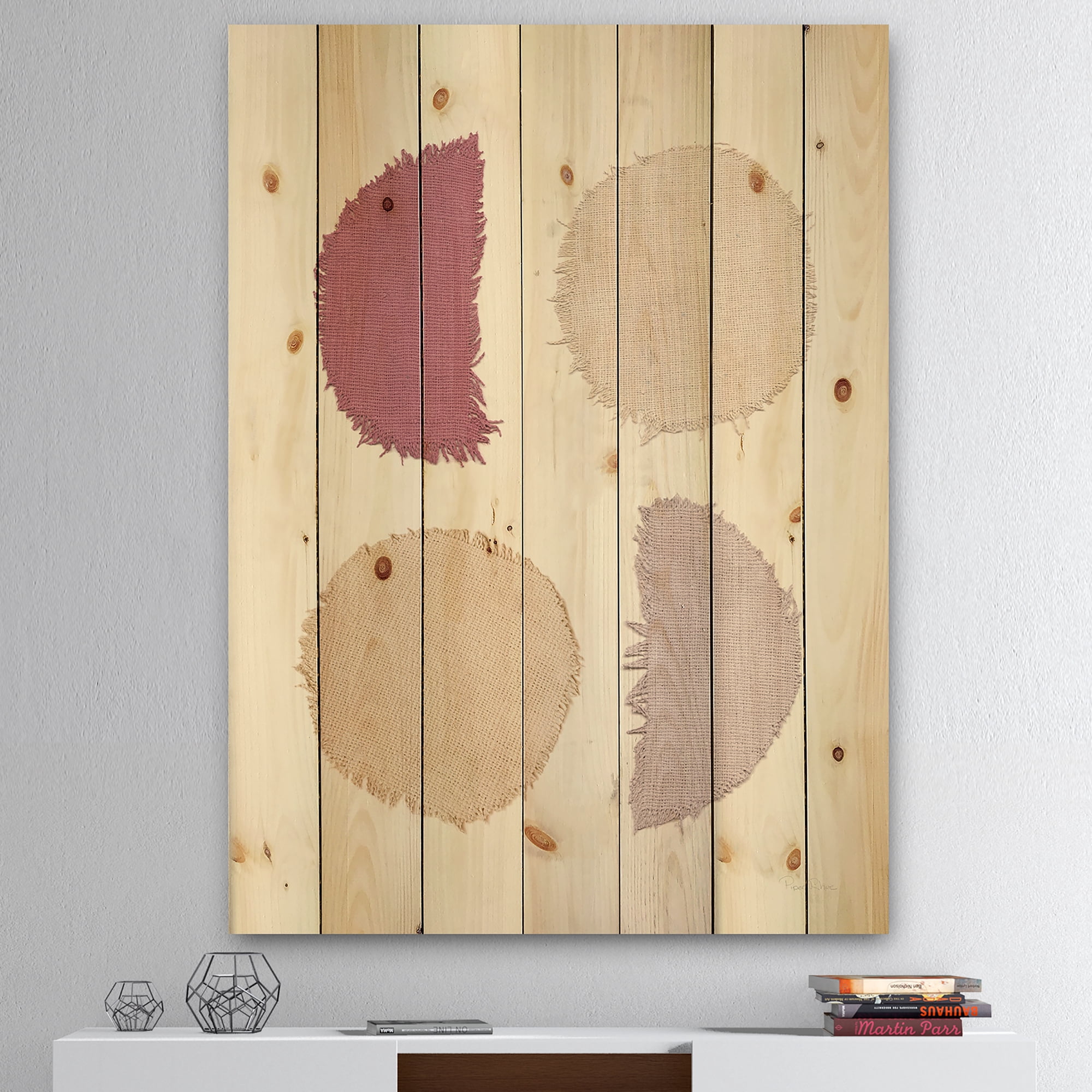 Designart 'Unique Beige Circle Designs II' Modern Transitional Print on Natural Pine Wood