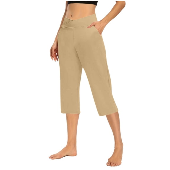 Capri Pants for Women High Waisted Summer Stretch Straight Leg Capris Pull on Workout Yoga Leggings with Pockets