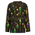 thumbnail image 4 of Mardi Gras Shirts for Women Mask Print Sequins Crew Neck Graphic Tee Glitter Long Sleeve Gold Blouse Green L, 4 of 6