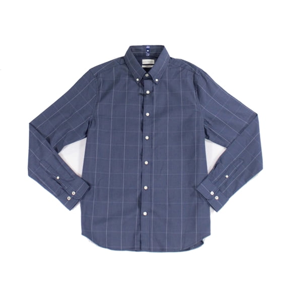 Lucky Brand Mens Dress Shirt Medium 15-15 1/2 Windowpane   Blue M