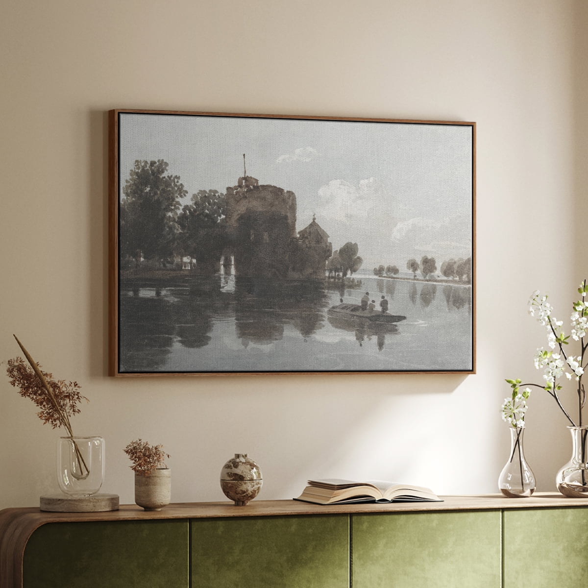 Vintage Landscape-CCCXLIV By Wexford Home Framed in Walnut Wood Gallery Wrapped Canvas 27 in. x 41 in.