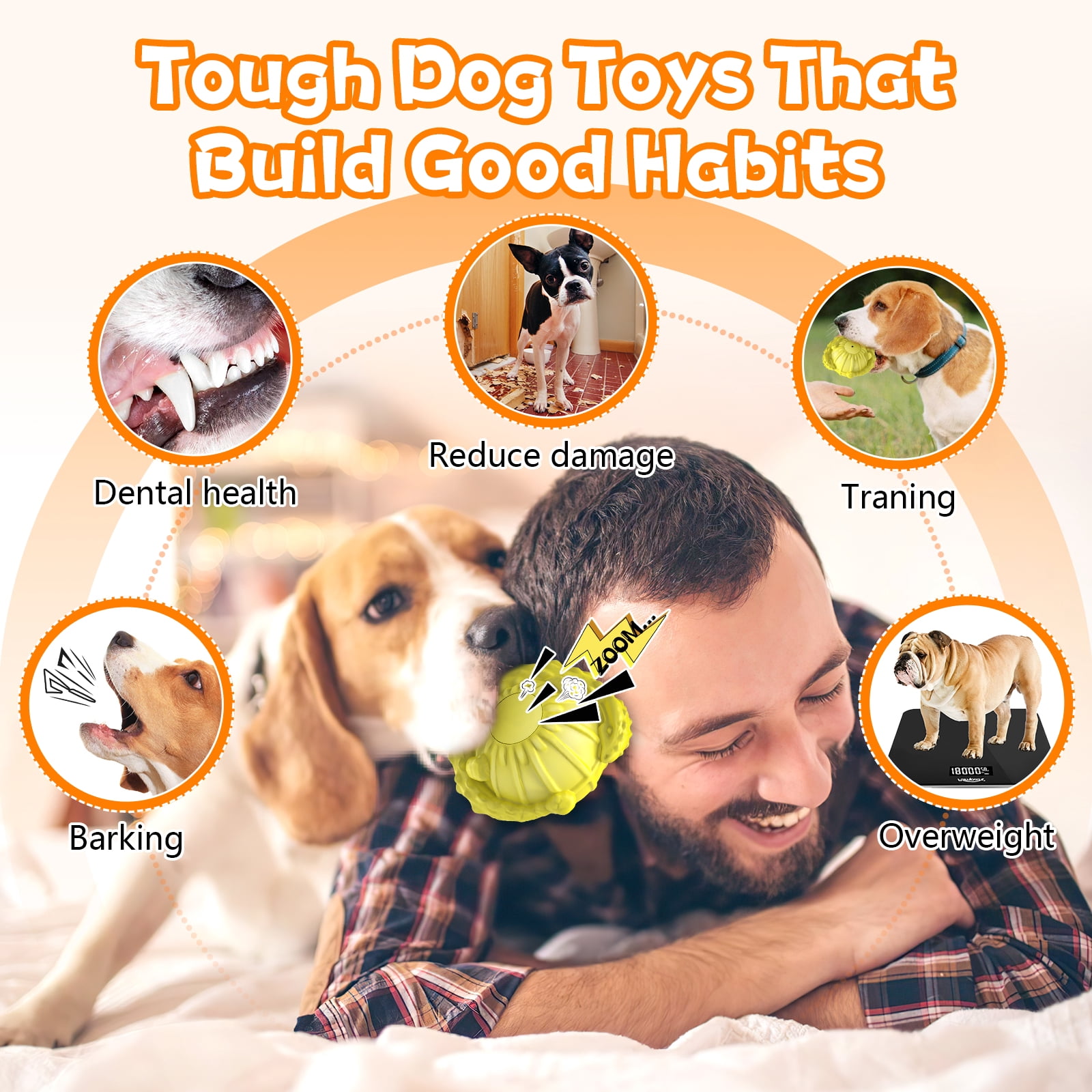 Indestructible Squeaky Dog Balls for Large Dogs – Durable Natural Rubber Chew Toy, Interactive Fetch & Water Play, Milk-Scented, Teeth Cleaning, Aggressive Chewers