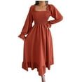 thumbnail image 1 of Long Sleeve Long Dress for Women Square Neck Solid Color Commuting Horn Long Sleeve Large Hem Ruffle Dress Boho Long Puff Sleeve A Line Maxi Dress, 1 of 8