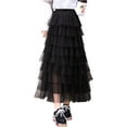 thumbnail image 1 of Falda larga de malla con volantes y cintura elástica para mujer Negro M Negro M Xishao ropa, 1 of 2