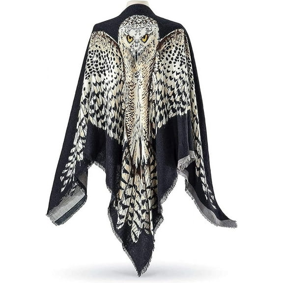 SAGEFINDS Owl Scarf-Shawl | Black - Gray Reversible Stylish Print | Ultra Soft - 56" Square