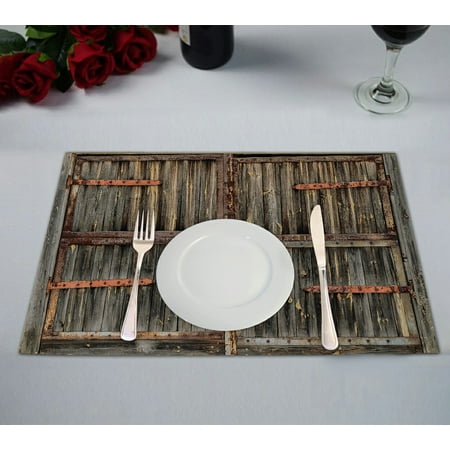 

ABPHQTO Old Wooden Door With Rusty Hinges Table Placemat Food Mat 12x18 Inch Pack of 2