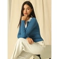 thumbnail image 3 of Unique Bargains Women's Polo Sweater Top V Neck Long Sleeve Ribbed Knit T Shirt L Blue, 3 of 6