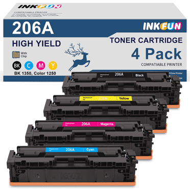 206A Toner With Chip Compatible for HP 206A Toner Cartridge for HP 206X W2110A W2110X Color Laserjet Pro MFP M283fdw M283cdw M255dw Printer (4 Pack, Black Cyan Magenta Yellow)