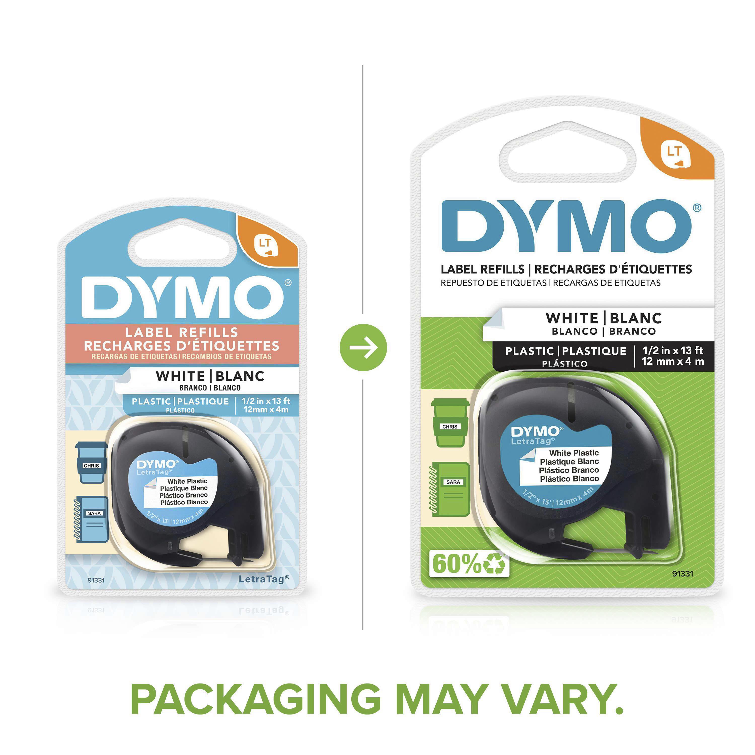 White Dymo LetraTag Pack Paper Label Refills Pack of 2 1/2 x 13 Ft.