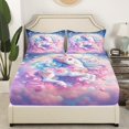 thumbnail image 3 of Rainbow Unicorn Sheet Set Queen for Girls Kids Cute Cartoon Unicorn Bed Sheets Set Princess Prince Themed Fitted Sheet Rustic Rose Floral Romantic Style Flat Sheet Kawaii Unicorn Bedding Set, 3 of 6