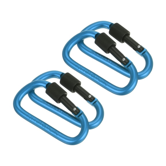 Uxcell 4 Pack Locking Hook 3" Aluminum D Ring Shape Clip Screw Gate Lock Quick Link for Keychain Outdoor Camping Hiking Blue