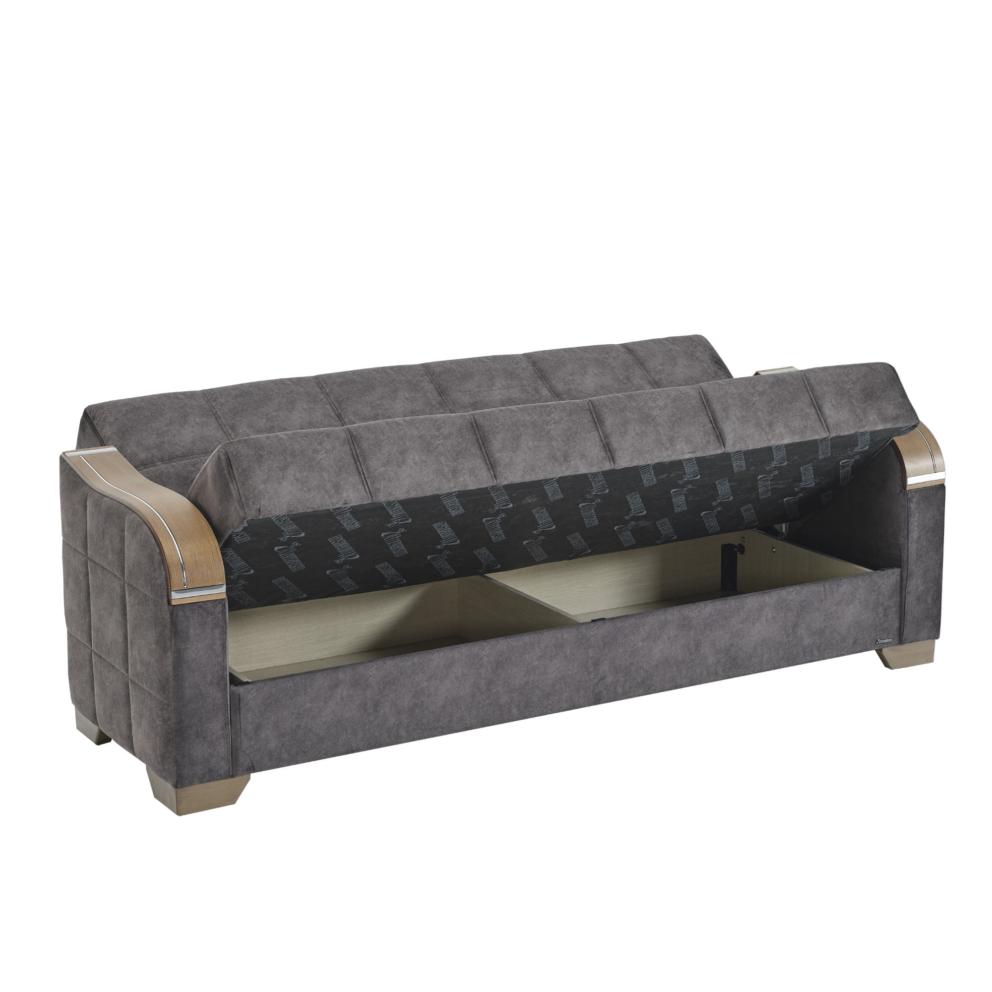 Ottomanson 88" Convertible Sofa Couch for Living Room, Suede Modern Sofa Bed with Storage, Gray