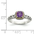 thumbnail image 4 of 14K Two-Tone Gold Ring Band Gemstone Yellow Amethyst Cushion Purple, 4 of 5