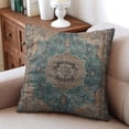 thumbnail image 6 of Boho Blue Carpet Pattern Linen Ethnic Design Farmhouse Throw Pillow Covers 18 X 18 Inch, Set Of 4, Linen Study Sofa Cushion Cover Indoor Living Room Home Decor, 6 of 7