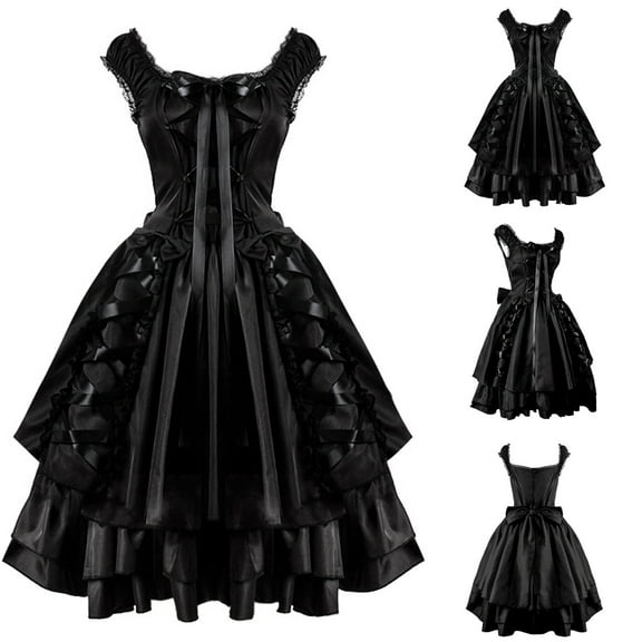 Elainilye Fashion Women's Formal Dresses Gothic Maid Neck Sleeveless Casual Vintage Dress Party Dress Prom Dress,Black