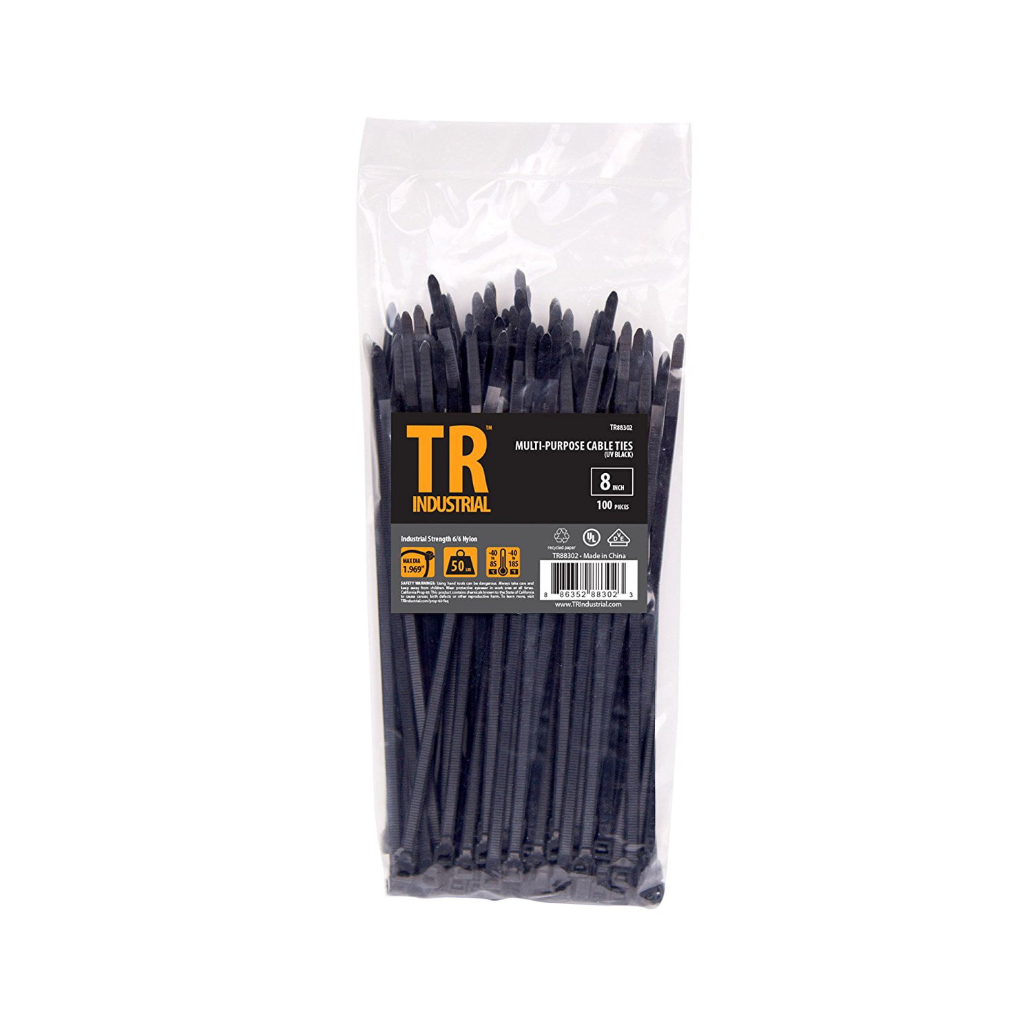 TR Industrial TR88302 8in Black Multi-Purpose Cable Tie 100 Pieces for sale online 