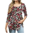 thumbnail image 2 of JTZGDY Summer Tunic Tops for Women Dressy Casual 2025 Fashion 3/4 Lenght Sleeve Floral Printed Ruched Pleated Crewneck Graphic T-Shirts Loose Fit Curvy Hem Blouse Wine#02 S, 2 of 7