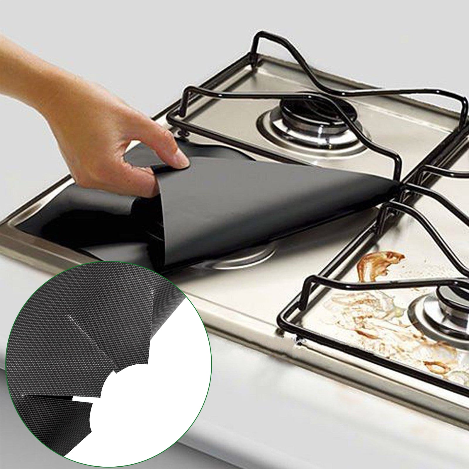 Black,4 Sinrextraonry Gas Hob Range Protectors Non-Stick Reusable Cooker Protector Stovetop Burner Protector Liner Cover Cleaners 