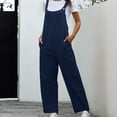 thumbnail image 3 of Pantalones con tirantes de inspiración vintage en azul oscuro, corte recto, diseño de bolsillos laterales, talla M para mujer, 3 of 6