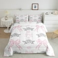 thumbnail image 2 of jejeloiu Retro Bow Ribbon Bedding Comforter Set,Cartoon Flowers Pattern Twin Comforter Sets,White Pink Gray Bedding Set For Girl,Microfiber Bedroom Decor Reversible,2 Pieces, 2 of 8