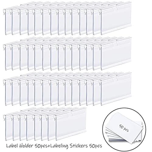 6cm x 4.2cm 50 PCS Clear Plastic Label Holders for Wire Shelf Retail Price Label Merchandise Sign Display Holder 