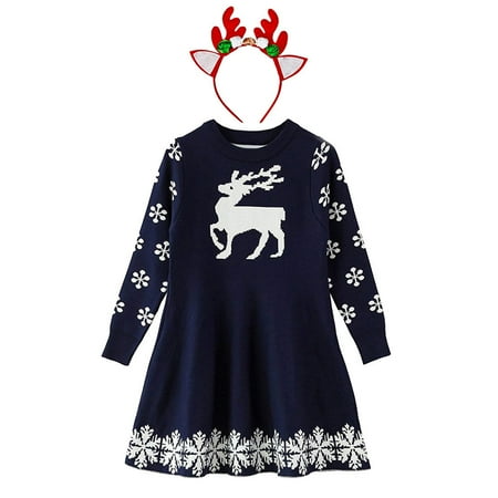 

Honeeladyy Winter Winter Toddler Baby Girls Crochet Christmas Deer Knit Dress+Hairband Outfits Navy Clearance under 5$