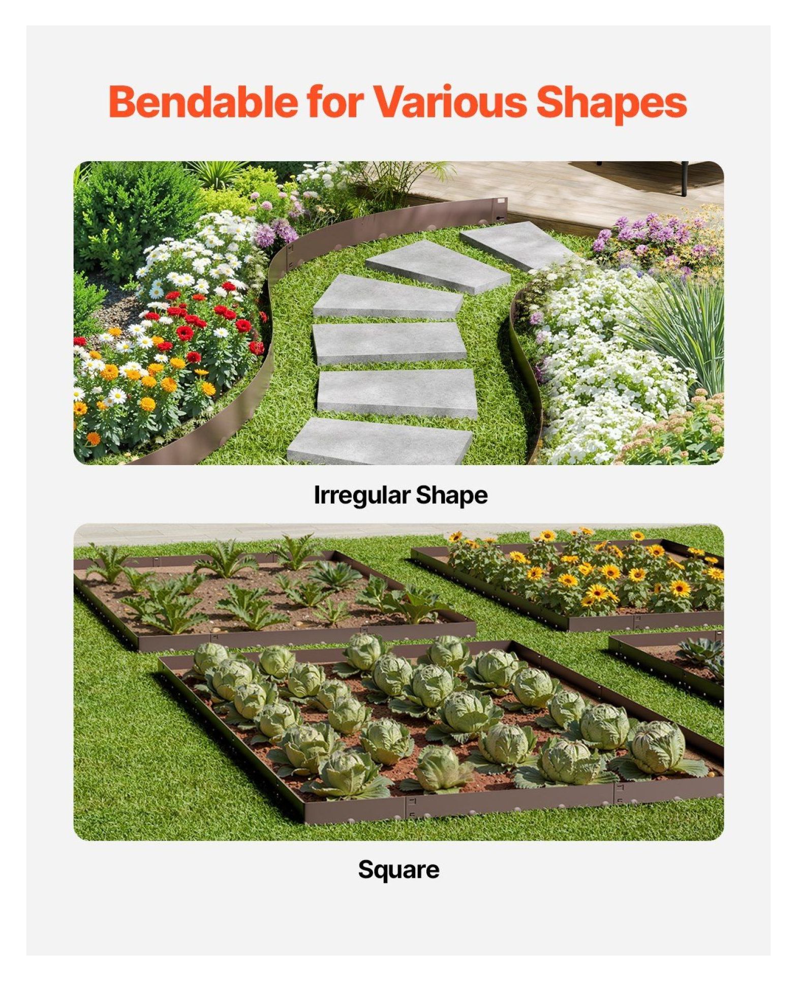 Steel Landscape Edging 5 Pack - 39 x 5in Rustproof Garden Border, Brown Metal Lawn Edging for Flower Beds, Durable Yard Edging