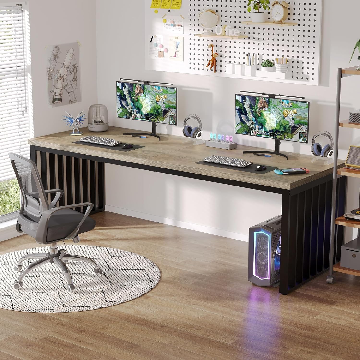 Tribesigns 78.74" Extra Long Computer Desk 2 Person Desk, Double Long Desk with Heavy Duty Metal Frame for Home Office, Gray & Black