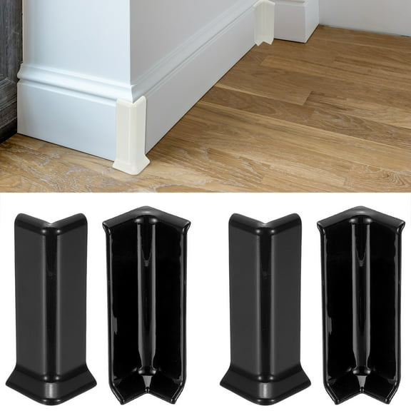 Uxcell Self Adhesive Baseboard Corner Blocks, 4.07 Inch Wall Edge Corner Protector 2 Inside   2 Outside Corners-connector for Wall Floor Furniture Edge(Black)