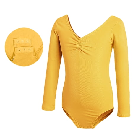 MXIEZI 5-16T Girls Summer Open Crotch Dance Outfit Gymnastics Leotards for Kids Toddler Cotton Practice Clothing Long-Sleeved Biketards for Girls