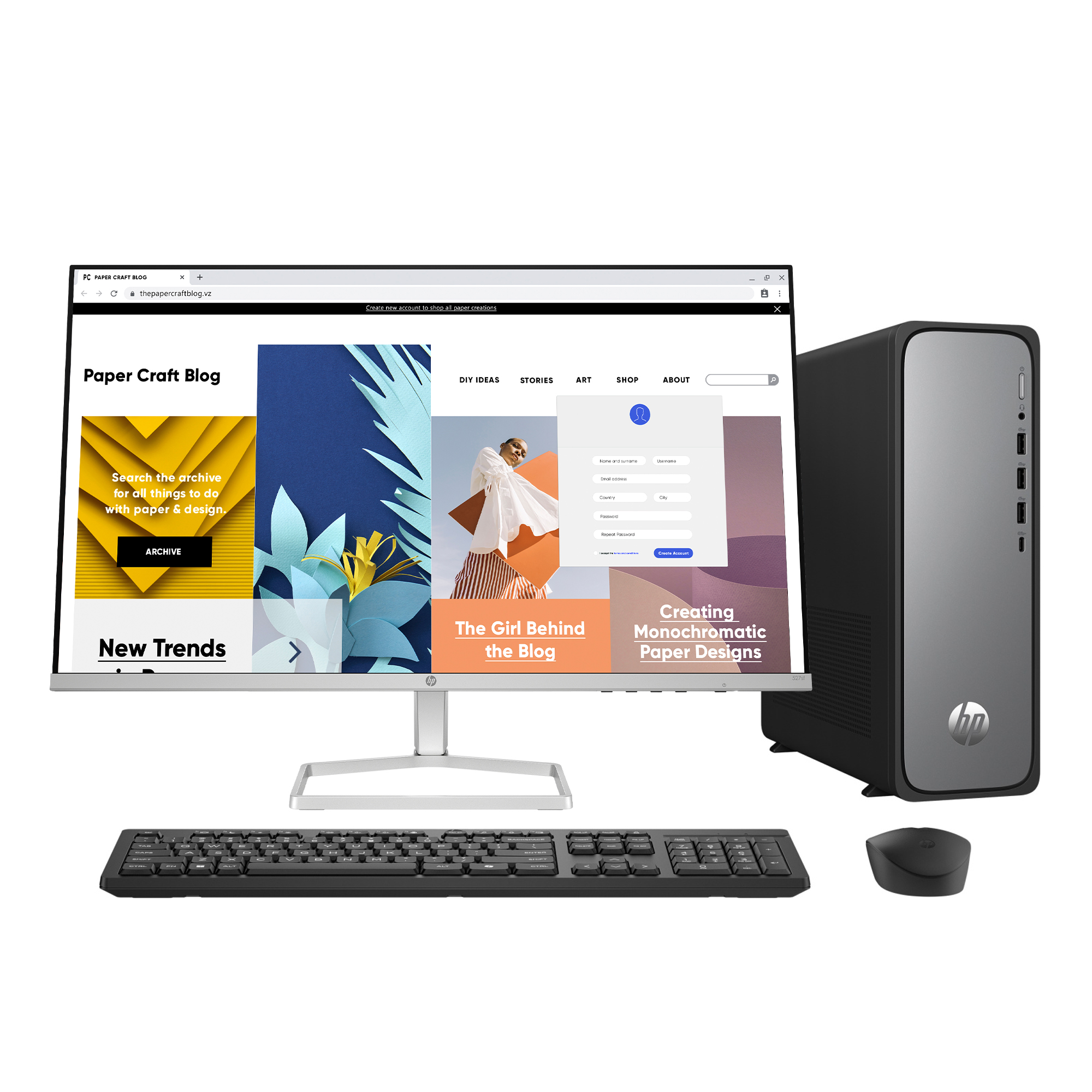HP OmniDesk Slim Desktop PC Bundle Intel Core i3 w/27" FHD Display Windows 11 Home Meteor Silver