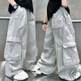 thumbnail image 2 of LIIPEE Boys Cargo Pants Kids Casual Solid Color Drawstring Waist Baggy Wide Leg Trousers With Pockets Comfortable Breathable Fashion Versatile Bottoms,11-12 Years, 2 of 5
