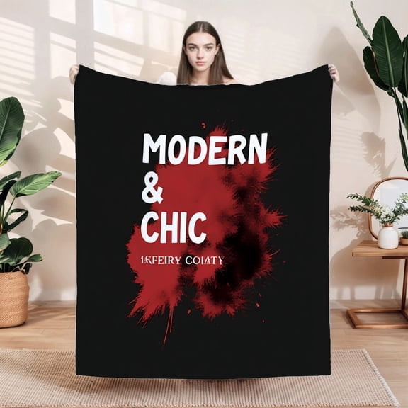 Durable Soft & Warm Flannel Blanket - Modern Chic Design with Bold Red Splash Perfect for Sofa Travel Bed & Chair