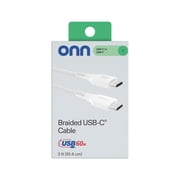 onn 3ft Braided USB-C Charging Cable, USB-IF Certified, White