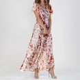 thumbnail image 4 of Youmylove Summer Dresses for Women Floral Maxi Dress Swing Long Dress Chiffon Floral Short Sleeve Ruffle V Neck Fashion Flowy Dress Flowy Beach Party Dress, 4 of 4