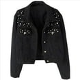 thumbnail image 1 of Chaqueta Vaquera Extragrande para Mujer con Perlas Bordadas y Abalorios Negro XL, 1 of 5