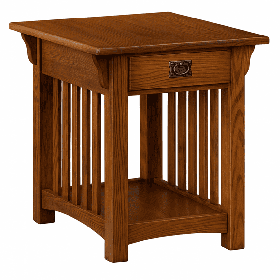 Leick Home Mission Impeccable Solid Wood End Table with Drawer, Medium Oak