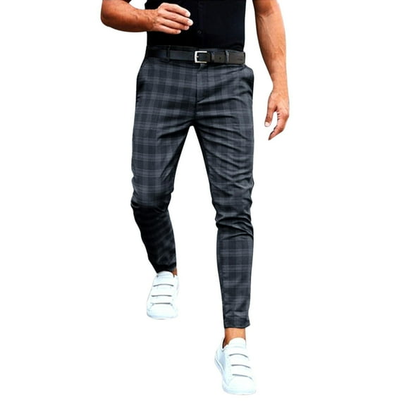 sususu Mens Joggers With Pockets,Mens Fashion Casual Loose Fit Plaid Design Zipper Detail Trousers Large Size Comfortable Straight Leg Leisure Wear for Daily Outfits and Relaxed Style - Black