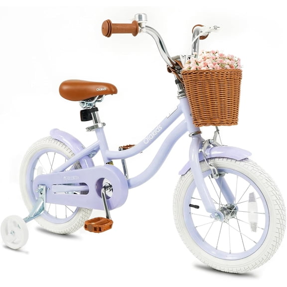 OLAKIDS Kids Bike,12 14 16 18 Inch Toddlers Bike with Removable Training Wheels and Rattan Basket, Safety Bell, Adjustable Seat and Handlebar, Children's Bicycle for Girls Boys Age 3-8