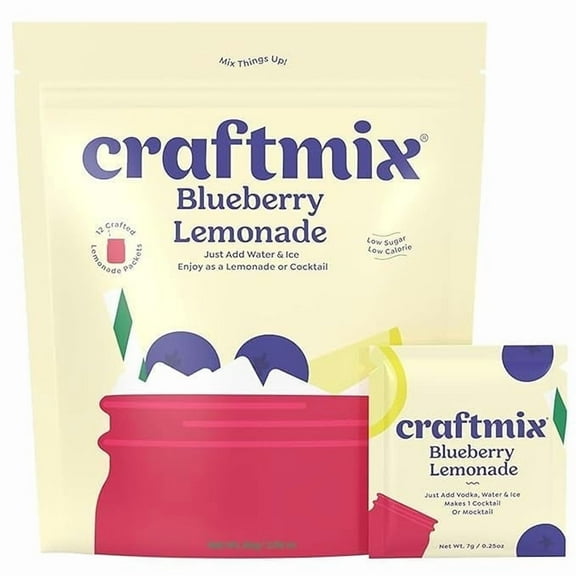 Craftmix Blueberry Lemonade Mix - 12 Packets - Easy Powder Drink with Real Fruit - Vegan, Low-Carb, Non-GMO, Dairy Free, Gluten-Free - Water Enhancer, Skinny Cocktail Mixers, Instant Mix Mocktail Kit