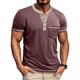 thumbnail image 1 of Tops para hombre, blusas y camisas de manga corta y cuello redondo para hombre, blusas casuales de color liso con bolsillos y botones, manga raglán, cuello vuelto y manga corta, blusas de poliéster pa, 1 of 6
