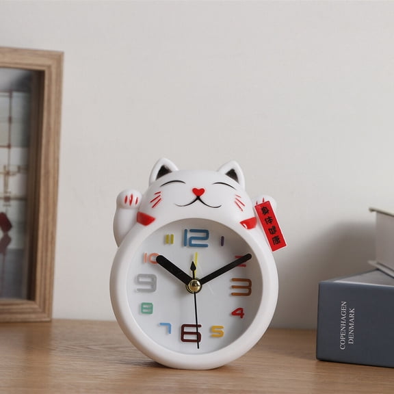 DEEPCRAFF Creative Table Clock, White Cat Design, Ideal for Home Decor