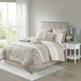 thumbnail image 2 of 510 DESIGN Luxe Quilted Comforter Set Modern Transitional Design, All Season Down Alternative Warm Bedding Matching Shams, Bedskirt, Decorative Pillow, Queen, Shawnee Scrollwork Blush, 2 of 2